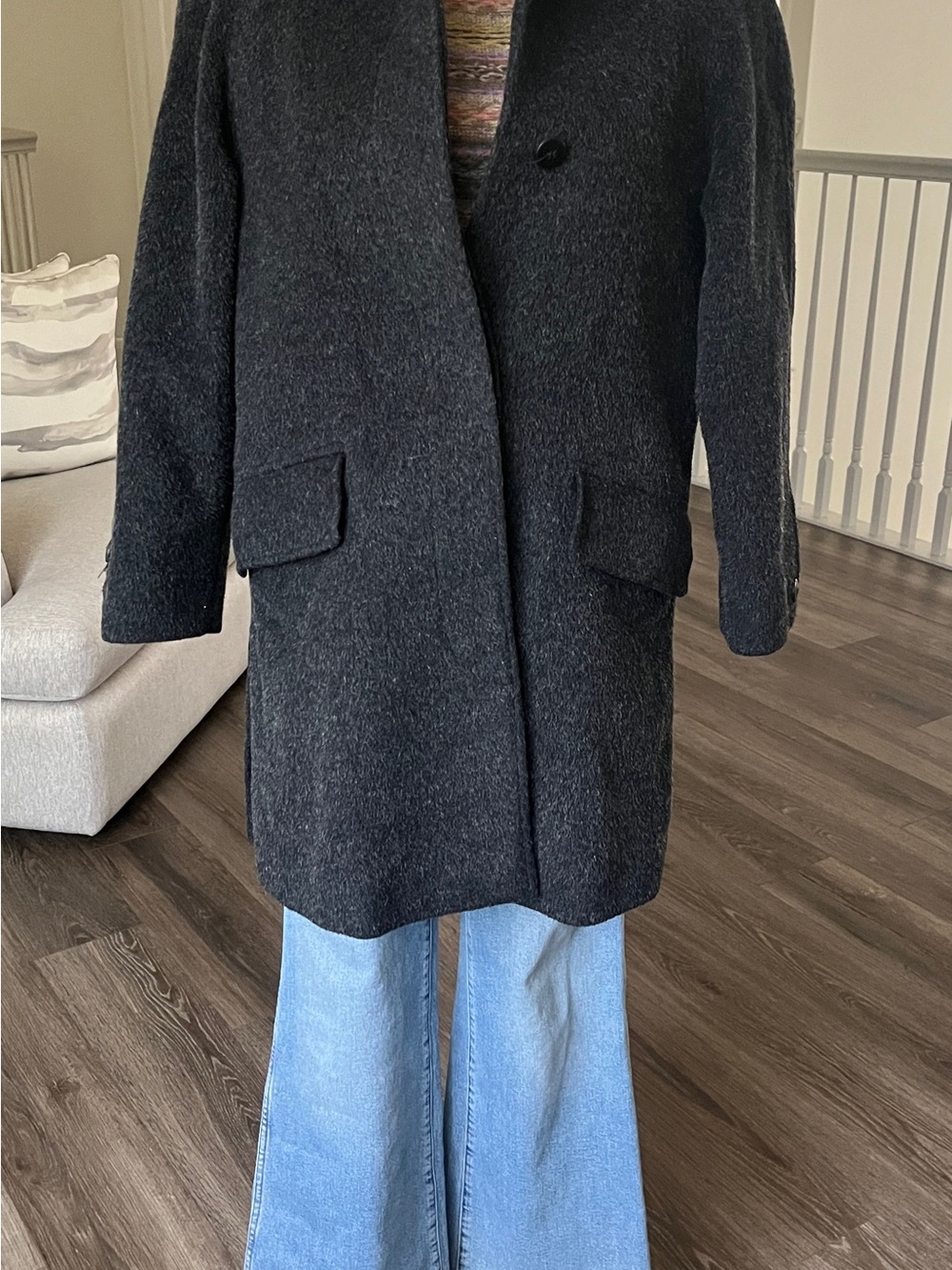 Vintage Anne Klein PETITE Wool/Mohair Blend Dark Charcoal Single-Button Pea Coat